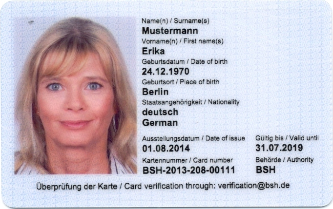 German seafarer's card (sample front)